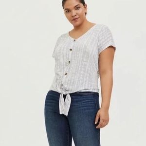 Torrid Grey Slub Jersey Button & Tie Front Shirt Top